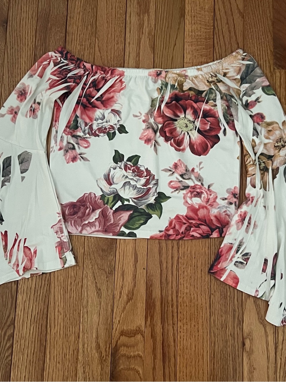 Floral Off-Shoulder Crop Top in White and Pink